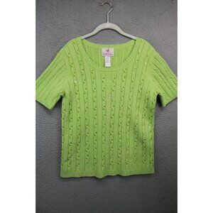 Quacker Factory Lime Green Short Sleeve Sweater-Medium-Sequins